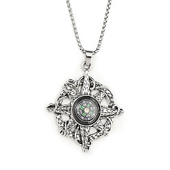 Antique Silver & Stainless Steel Color 201 Stainless Steel Chain, Zinc Alloy and Glass Pendant Necklaces, Devil Compass , Antique Silver & Stainless Steel Color, 23.50 inch(59.7cm)