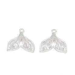 Посеребрённый Латунь с кубическим цирконием подвеской, рыбий хвост, 925 серебро покрытием, 15x15x5 мм, отверстие : 1.4 мм