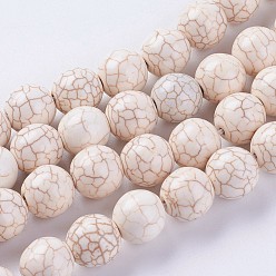 Antique White Synthetic Turquoise Beads Strands, Round, Dyed & Heated, Antique White, 6mm, Hole: 1.2mm, about 72pcs/strand, 14.76 inch(37.5cm)