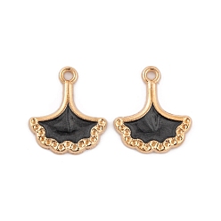 Черный Свет позолоченные сплава горный хрусталь эмаль настройки подвесные, без кадмия и без свинца, очарование листьев гинкго, чёрные, пригодный для стразов 1 мм, 17.5x15.5x1.5 мм, отверстие : 2 мм