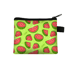 Lawn Green Watermelon Printed Polyester Coin Wallet Zipper Purse, for Kechain, Card Storage Bag, Rectangle, Lawn Green, 13.5x11cm