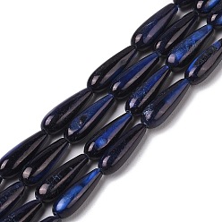 Midnight Blue Natural Freshwater Shell Beads Strands, Dyed, Teardrop, Midnight Blue, 15.5x5mm, Hole: 0.4mm, about 25pcs/strand, 15.08''(38.3cm)