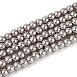 Gris Clair Cuisson peinture verre perles brins, nacré, ronde, gris clair, 3~4mm, Trou: 0.5mm, Environ 195 pcs/chapelet, 23.6 pouce