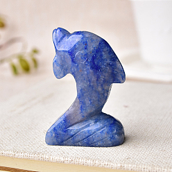 Blue Aventurine Natural Blue Aventurine Carved Healing Dolphin Figurines, Reiki Energy Stone Display Decorations, 30x18x50mm
