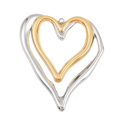Золотой & Цвет Нержавеющей Стали 304 из нержавеющей стали большие кулоны, двойное очарование сердца, два тона, золотые и нержавеющая сталь цвет, 65x52.5x3 мм, отверстие : 2 мм
