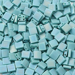 (TL412FR) Matte Opaque Turquoise Green AB Миюки тила бусины, японский бисер, 2-луночное, (tl412fr) матовый непрозрачный бирюзово-зеленый ab, 5x5x1.9 мм, отверстие : 0.8 мм, Около 5900 шт / 500 г