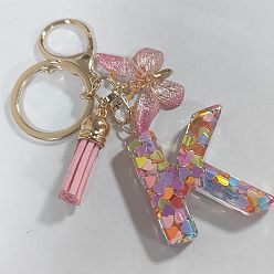 Letter K Acrylic and Resin Keychain, with Tassel, Alloy Rings, Butterfly, 10.02cm, Pendant: 23~43mm