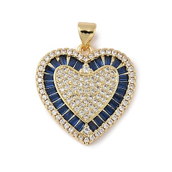 Морской Синий Латунные микро проложить кубического циркония подвески, сердце, долговечный, стойки покрытие, реальный 18 k позолоченный, Marine Blue, 22x21x2.5 мм, отверстие : 4x3.5 мм