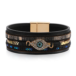 SZ00317-3 Ethnic-style multi-layer PU leather bracelet with demon eye inlay - unique design.