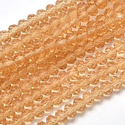 Sandy Brown Faceted Rondelle Transparent Glass Beads Strands, Sandy Brown, 4x3mm, Hole: 1mm, about 125pcs/strand, 14.9 inch
