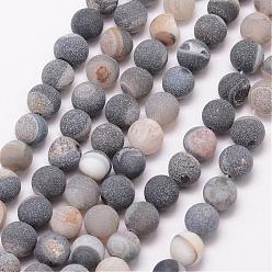 Gray Natural Druzy Geode Agate Bead Strands, Frosted, Round, Dyed & Heated, Grade A, Gray, 8mm, Hole: 1mm, about 47pcs/strand, 15 inch