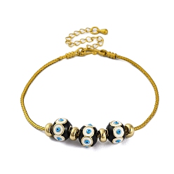Черный Латуни европейские браслеты, эмалевый бисер, реальный 18 k позолоченный, чёрные, 7-3/4 дюйм (19.6 см)