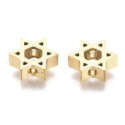 Golden 304 Stainless Steel Beads, for Jewish, Star of David, Golden, 8.5x10x3mm, Hole: 2mm