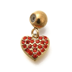Светло-сиамский 304 из нержавеющей стали амулеты горный хрусталь, ионное покрытие (ip), реальный 14 k позолоченный, сердце прелести, Light Siam, 7.5x8x2.5 мм, отверстие : 0.8 мм