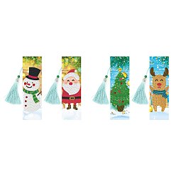 Santa Claus DIY Diamond Painting Kits For Bookmark Making, including Tassel, Resin Rhinestones, Diamond Sticky Pen, Tray Plate and Glue Clay, Rectangle, Santa Claus, 200x60mm, 4pcs/set