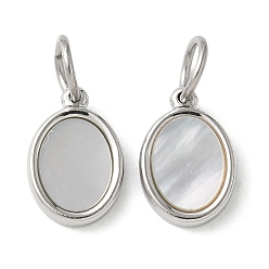 Нержавеющая Сталь Цвет 304 подвески из натуральной ракушки пауа из нержавеющей стали/белой ракушки, овальные, цвет нержавеющей стали, 12x8x2 мм, отверстие : 4.5 мм