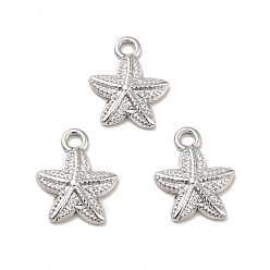 Stainless Steel Color 304 Stainless Steel Pendants, Starfish Charms, Stainless Steel Color, 15.5x13x2.5mm, Hole: 2mm