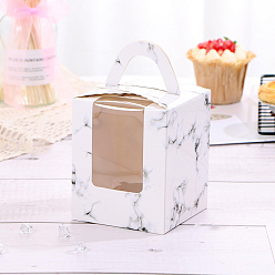 Antique White Foldable Individual Kraft Paper Cake Box, Bakery Single Cupcake Packing Box, Rectangle with Clear Window and Handle, Antique White, 91x92x110mm