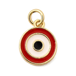 (123L) Белый крем непрозрачный блеск Латунь эмаль прелести, плоский круглый с рисунком сглаза, с целью перехода в кольце, без свинца и без кадмия, долговечный, реальный 18 k позолоченный, стойки покрытие, огнеупорный кирпич, 12x10x2 мм, отверстие : 3 мм