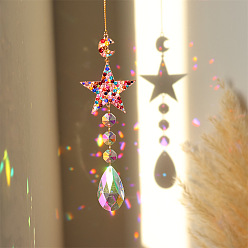 Star K9 Glass Big Pendant Decorations, Hanging Sun Catchers, Crystal Teardrop Prism Rainbow Maker for Ceiling Chandelier, Window, Garden, Star, 370~420mm