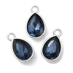 Прусский Синий Колготки из легированного стекла, граненые, слеза, платина, берлинская лазурь, 14.5x9x5 мм, отверстие : 1.5 мм