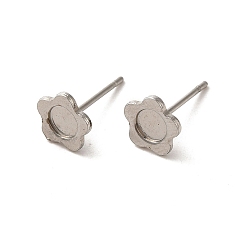 Stainless Steel Color 304 Stainless Steel Studs Earrings, with 201 Stainless Steel Findings, Flower, Stainless Steel Color, Tray: 4mm, 7.5x7.5mm, Pin: 12x0.8mm