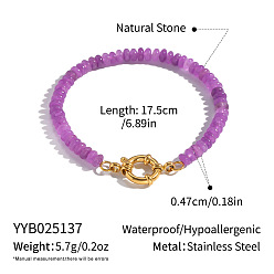 Аметист Браслеты из натурального аметиста с бусинами-рондель, 304 браслеты из нержавеющей стали ссылка для женщин, кольцо, реальный 18 k позолоченный, 6-7/8 дюйм (17.5 см)