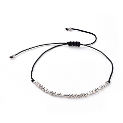 Black Unisex Adjustable Morse Code Bracelets, Valentines Friendship Bracelets, with Nylon Cord and Platinum Plated Brass Beads, Morse Code Never Give Up, Black, 2.3~8.6cm