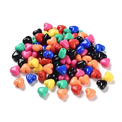 Mixed Color Opaque & Luminous Acrylic Beads, Heart, Mixed Color, 9.5x10.5x7mm, Hole: 1.8mm, about 1136pcs/500g