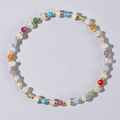 Смешанные камни Женский эластичный браслет в стиле пляжного отдыха, натуральный смешанный камень, бисер, браслет