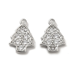 Real Platinum Plated Brass Micro Pave Cubic Zirconia Pendants, Christmas Tree, Real Platinum Plated, 12x8.5x1.5mm, Hole: 1mm