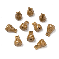 Dark Goldenrod Vintage Handmade Porcelain Beads, Fancy Antique Glazed Porcelain, Rabbit, Dark Goldenrod, 17.5x11mm, Hole: 2mm
