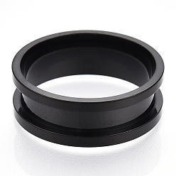 Electrophoresis Black 201 Stainless Steel Grooved Finger Ring Settings, Ring Core Blank, for Inlay Ring Jewelry Making, Electrophoresis Black, Inner Diameter: 20mm