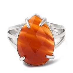 Red Agate Natural Red Agate Teardrop Adjustable Rings, Platinum Brass Ring, Lead Free & Cadmium Free, US Size 7(17.3mm)