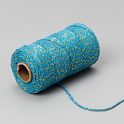 Dark Turquoise 100M Round Cotton Cord, Gift Wrapping Decorative Cord, Dark Turquoise, 2mm, about 109.36 Yards(100m)/Roll