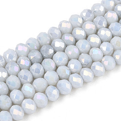 Белый Дым Антикоррозийные гальванические стеклянные бусины рондель, имитация драгоценных камней, с покрытием AB цвета, граненые, серый, 4~4.5x3~3.8 мм, отверстие : 0.9 мм, около 105~107 шт / нитка, 14.76~15.16'' (37.5~38.5 см)