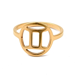Golden Ion Plating(IP) 201 Stainless Steel Constellations Gemini Finger Ring for Women, Golden, US Size 6 3/4(17.1mm)