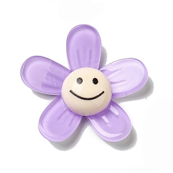 Lilac Acrylic Cabochons, Flower with Smiling Face, Lilac, 34x35.5x8mm