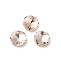 Light Peach Glass Rhinestone Cabochons, Point Back & Back Plated, Faceted, Flat Round, Light Peach, 6x2.7mm