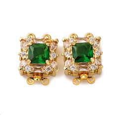 Золотой Застежки-молнии квадратные латунные с микропаве из кубического циркония, долговечный, без свинца и без кадмия, 2 нитей, 4-луночное, золотые, 17x13x8 мм, отверстия : 1 mm и 1.2 мм