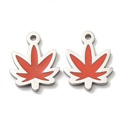 Stainless Steel Color 304 Stainless Steel Charms, with Enamel, Maple Leaf Charms, Stainless Steel Color, 13x10x1mm, Hole: 1.2mm