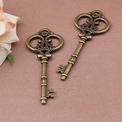 Antique Bronze Tibetan Style Alloy Pendants, Crown Skeleton Key, Big Pendants, Antique Bronze, 82x32mm