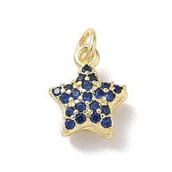 Темно-Синий Латунные микро проложить кубического циркония прелести, звезды прелести, стойки покрытие, долговечный, без кадмия и без свинца, реальный 18 k позолоченный, темно-синий, 11.5x10x5.5 мм, отверстие : 3.5 мм