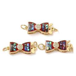 (123L) Белый крем непрозрачный блеск Латунные застежки из прозрачного кубического циркония с микропаве, с ракушкой и эмалью, долговечный, без свинца и без кадмия, с целью перехода в кольце, реальный 18 k позолоченный, бантом, огнеупорный кирпич, 9x22x6 мм, отверстие : 3 мм