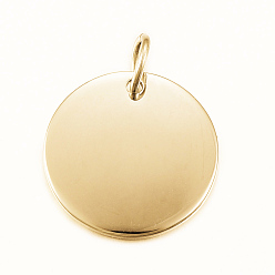 Golden Smooth Surface 304 Stainless Steel Pendants, Flat Round, Stamping Blank Tags, Golden, 20x1.5mm, Hole: 4mm