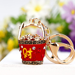 The color of the treasure basin is red Sparkling Diamond Fox Car Keychain Women's Bag Charm Metal Keyring Gift