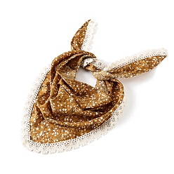 Dark Goldenrod Floral Hair Bandanas Tie-back Head Kerchief for Women, Hair Scarves Triangular Head Scarf, Dark Goldenrod, 870x370mm