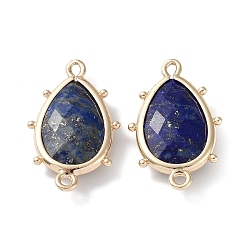 Lapis Lazuli Natural Lapis Lazuli Connector Charms, with Golden Plated Brass Edge Loops, Faceted, Teardrop, 24x14.5x5mm, Hole: 1.2mm & 1.4mm
