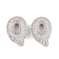 Letter Q Латунные микропаве из прозрачного кубического циркония, без кадмия и без свинца, стойки покрытие, долговечный, платина, Буква Q, 15x10x5.2 мм, отверстие : 2.3x11 мм