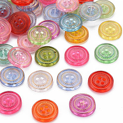 Mixed Color 4-Hole Resin Buttons, with Golden Plated, Flat Round, Mixed Color, 13x2.5mm, Hole: 1.5mm